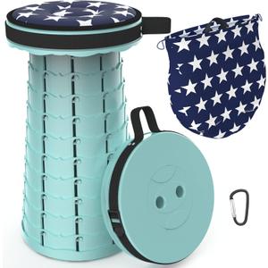 ALEVMOOM Portable Telescoping Stool Collapsible Stool with Cushion & Bag, Retractable Folding Stool for Adults Foldable Seat Sturdy Capacity 440 lbs for Camping Fishing Hiking BBQ (Lake Green)