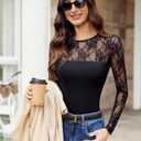 Avidlove Lace Long Sleeve Bodysuit for Women Crew Neck Body Suits Slimming Going Out Concert Tops Fall Outfits (Black, L)