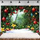 2 x Christmas Backdrop for Photography Cartoon Green Forest Pine Snow Xmas Party Banner Kid Christmas Party Decoration Photo Booth Props (7X5FT)