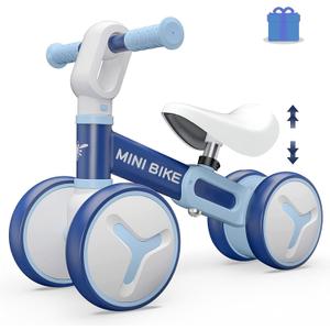 Baby Balance Bike for 1 Year Old Boys Girls, 12-36 Months Riding Toys Toddler Bike with Adjustable Seat, No Pedal Infant 4 Wheels Bicycle, Baby's First Bike First Birthday Gift Christmas (Blue)