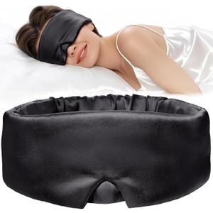 LitBear 100% Mulberry Silk Sleep Mask for Women & Men, Soft and Comfortable Eye Mask for Side Sleepers, Blackout Sleeping Mask for Home, Travel, Office, or Napping (Black)