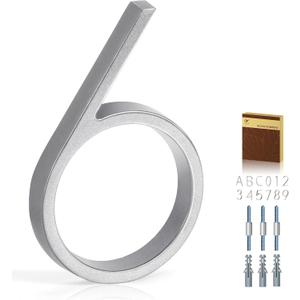 5 Inch House Numbers for Outside, Metal Address Number 6 - Modern Design, Weather-Resistant Silver Powder Coated Finish, No Fading (Silver)