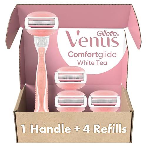 Gillette Venus ComfortGlide White Tea Women's Razor, Handle + 4 Blade Refills