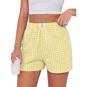 ANRABESS Boxer Shorts for Women Gingham Pajama 2025 Summer Casual Lounge Sleep Plaid Shorts Y2K Beach Bottoms (Medium, Yellow White Plaid) ANRABESS Boxer Shorts for Women Gingham Pajama 2025 Summer Casual Lounge Sleep Plaid Shorts Y2K Beach Bottoms (Medium, Yellow White Plaid)