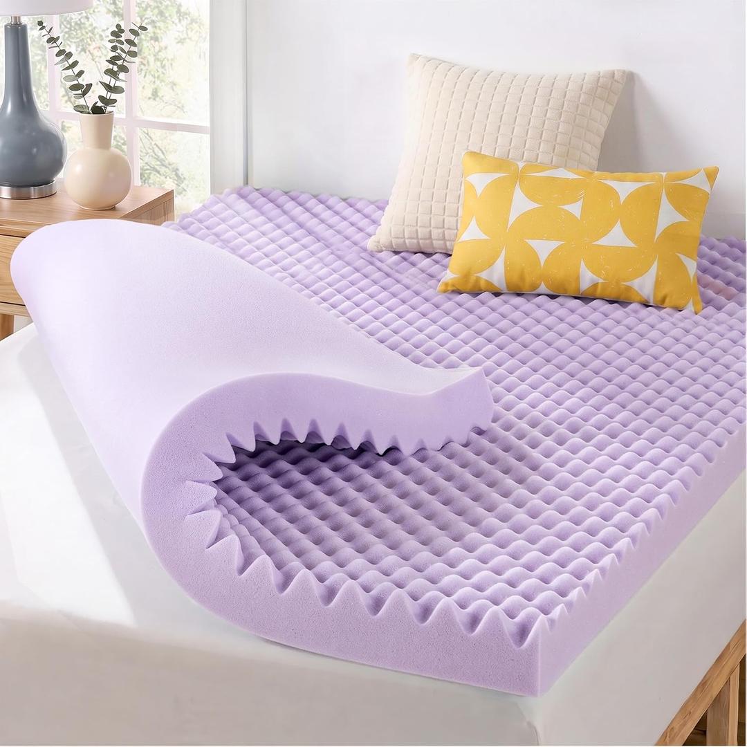 Best Price Mattress 4 Inch Egg Crate Memory Foam Mattress Topper with Soothing Lavender Infusion, CertiPUR-US Certified, Dorm Essentials, Twin