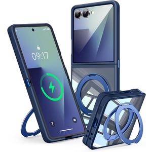 360 Magnetic Stand Case for Galaxy Z Flip 7 Fit for MagSafe & Pixelsnap Cover with Ring Holder Shockproof Protective Cell Phone Samsung Galaxy Z Flip 7 Case - Blue