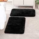 MIULEE Set of 2 Non Slip Shaggy Bathroom Rugs Extra Thick Soft Bath Mats Plush Microfiber Absorbent Water for Tub Shower Machine Washable (Black, 16x24 inches)