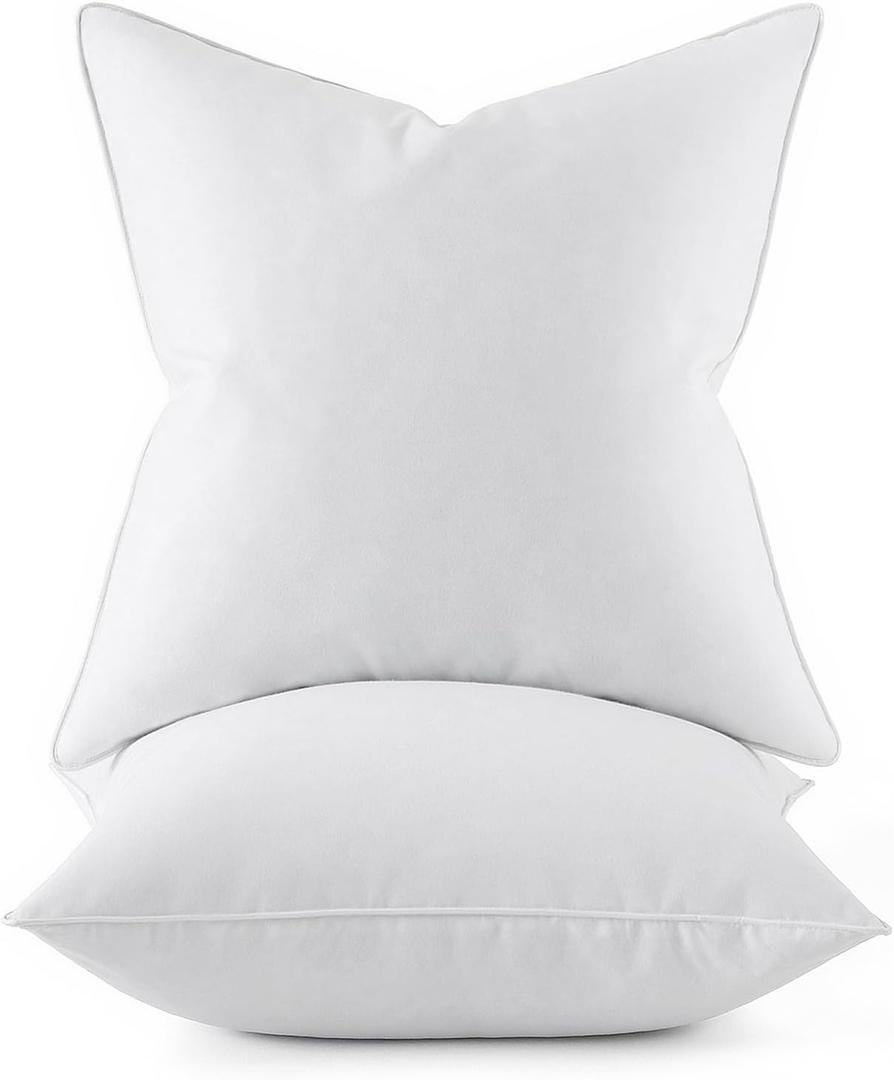 MIULEE 18x18 Pillow Inserts, Pack of 2 Down Feather Premium Throw Pillows with Cotton Fabric for Bed Couch Living Room Sofa