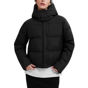 IUK 800 Fill Short Down Puffer Jacket, Relaxed Fit Lightweight Ski Winter Jacket & Coat Snap Button Puffy Cropped Outerwear, Size M