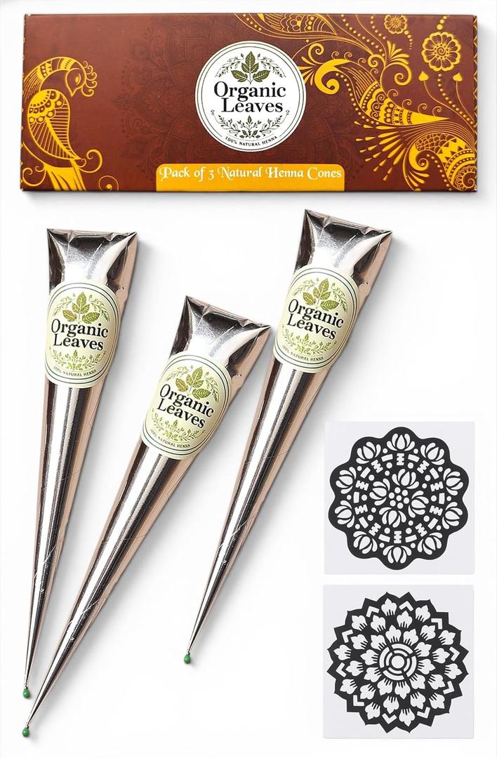 Henna Cones 3 × 30 g Pack | Made from 100% Natural Henna Leaves | Ready-to-Use, Pre-Filled Cones | 5-Stage Filtered for Rich, Long-Lasting Color | Chemical-Free & Premium Quality