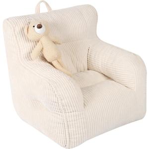 Kids Bean Bag Chair with a Plush Bear, Comfy Toddler Chair for Boys and Girls, Beige (23.62 inches x 23.62 inches x 21.2 inches)