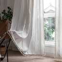 Boho Linen Curtains Farmhouse Cotton Off White Curtains 63" 84" 96" inch Length Semi Blackout Curtains with Embroidery Striped Light Filtering Drapes 2 Panels Set for Living Room Bedroom, Ivory White, 52"W x 84"L