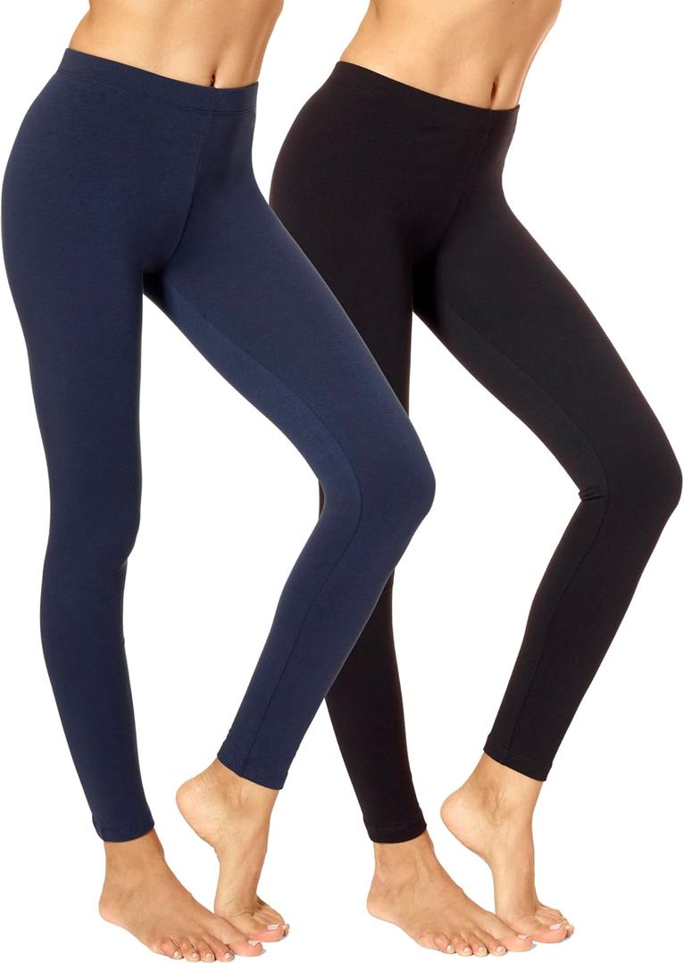 No Nonsense Women's Cotton Legging (X-Large, Black/Twilight - 2 Pair Pack)