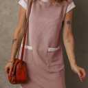 Dokotoo Women's 2026 Casual Spring Summer Dresses Fashion Cap Sleeve Color Block Crewneck Shift Tshirt Mini Dress (Pink, S)