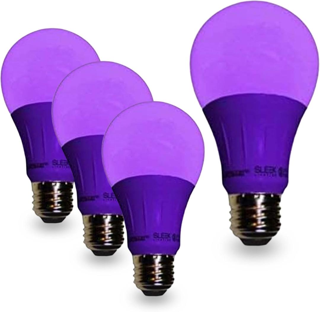 SLEEKLIGHTING Purple Light Bulb A19 LED, 120 Volt - 3-Watt Outdoor Light Bulbs- Medium Base - UL-Listed Purple LED Light Bulb- Lasts More Than 20,000 Hours 4pack