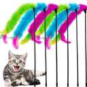 Cat Wand Feather Toys, 6 Pieces Interactive Cat Feathers Teaser Toy for Indoor Cats Play