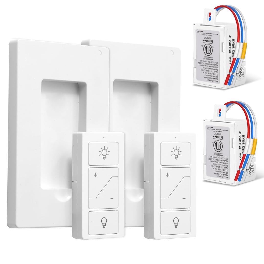 Wireless Dimmer Switch, 2 Remote Light Switch and 2 Receiver kit, Work with Alexa Voice Control, Single Pole Smart Wall Switch Lighting Fixture for Dimmable Bulbs Ceiling Lamps, ETL Listed