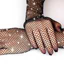 Rhinestone Long Fishnet Gloves, Arm Sleeves Elbow Mesh Rave Sparkly Gloves Costume Accessories for Women Evening Prom (Black)