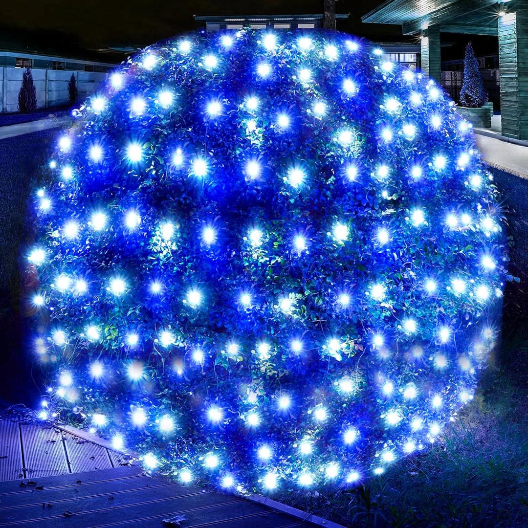 Dirnun Led Christmas Net Lights White and Blue Outdoor Christmas Lights 160LED 5ftx7ft, Connectable Outdoor Indoor Fairy Mesh Net Light for Party, Yard, Patio, Trees, Shrubs, Bushes Decorations