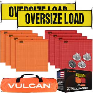 VULCAN Oversize Load Banners, Multi-Color Flags and Magnets Kit - Includes 2 Stretch Cord Oversize Load Banners, 4 Magnets, 4 Red Flags, 4 Orange Flags, and A High-Viz Vented Storage Bag