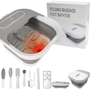 Collapsible Foot Spa Bath with Heat and Massage Rollers, Bubble, Foot Pedicure Kit, Temperature Control, Red Light, Pedicure Foot Spa, Foot Bath