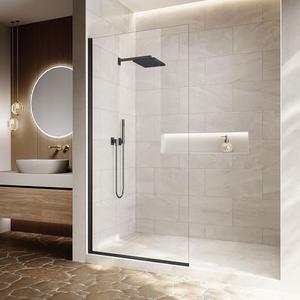 Xilewying Fixed Shower Glass Panel 34"x74",Walk-in 5/16" Tempered | Semi-Frameless Door With Easy Clean Coating, DIY Friendly Single Screen For Bathroom Upgrades, Matte Black