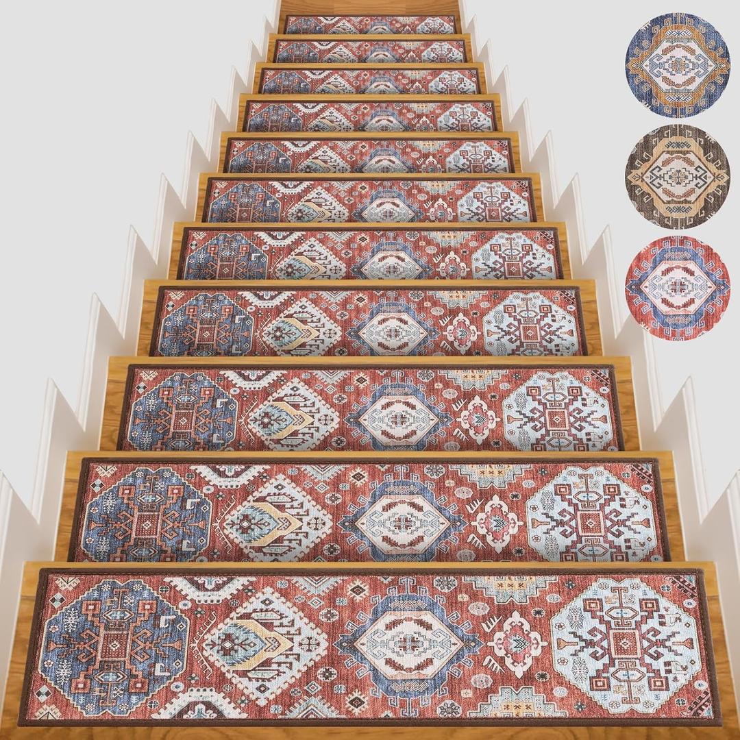 Non-Slip Carpet Stair Treads for Wooden Steps Indoor Set of 15 Pack 8" X 30" Peel and Stick Reusable Staircase Stair Runners Rugs, Soft Safety for Dogs, Kids & Elders, Stairway Grip, Red Non-Slip Carpet Stair Treads for Wooden Steps Indoor Set of 15 Pack 8" X 30" Peel and Stick Reusable Staircase Stair Runners Rugs, Soft Safety for Dogs, Kids & Elders, Stairway Grip, Red