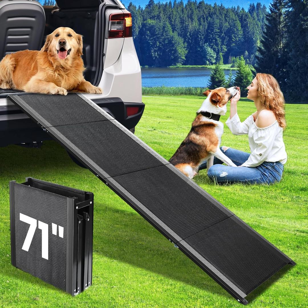 Dog Ramp for Car, 71''x 17'' Extra Long Folding Dog Ramps, Pet Ramp for Large Dogs with Non-Slip Rug Surface, Portable Dog Steps Up to 200LBS, Outdoor Dog Ramp for Car, SUV, Truck