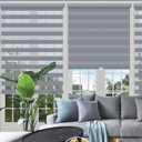 Changshade Zebra Blinds for Windows Cordless Double Layered Roller Semi Sheer Shades with Valance Light Filtering Privacy for Day and Night Pull Down Roller Shade for Home Office,25" W72" H,Grey