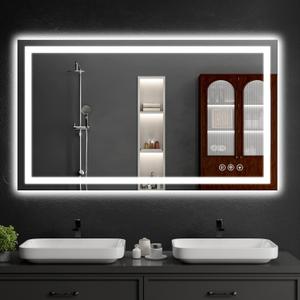 48"x32" LED Bathroom Mirror with Lights, DimmableAnti-FogBathroom Vanity Mirror for Wall, Backlit + Front Lit, Memory Function, Shatter-ProofTempered Glass