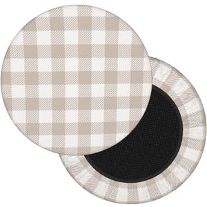 Beige Checkered Round Bar Stool Cover 13 Inch, Soft Breathable Velvet Chair Seat Cushion Slipcover for Cafe Restaurant Hotel Bar