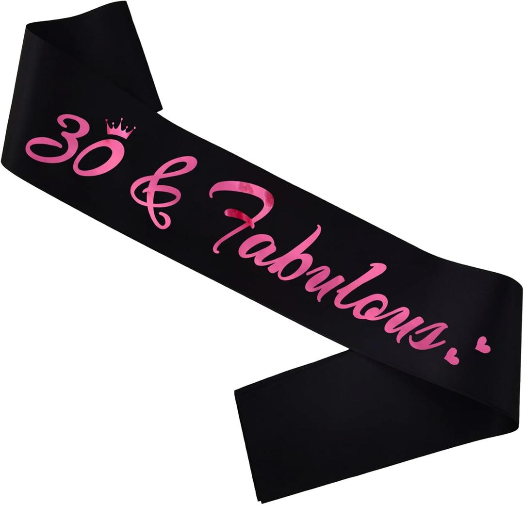 2 x 30 & Fabulous Birthday Sash, 30th Birthday Gifts idea for women, Funny 30th Birthday Party Suppiles, Black+ Pink(30 & Fabulous)