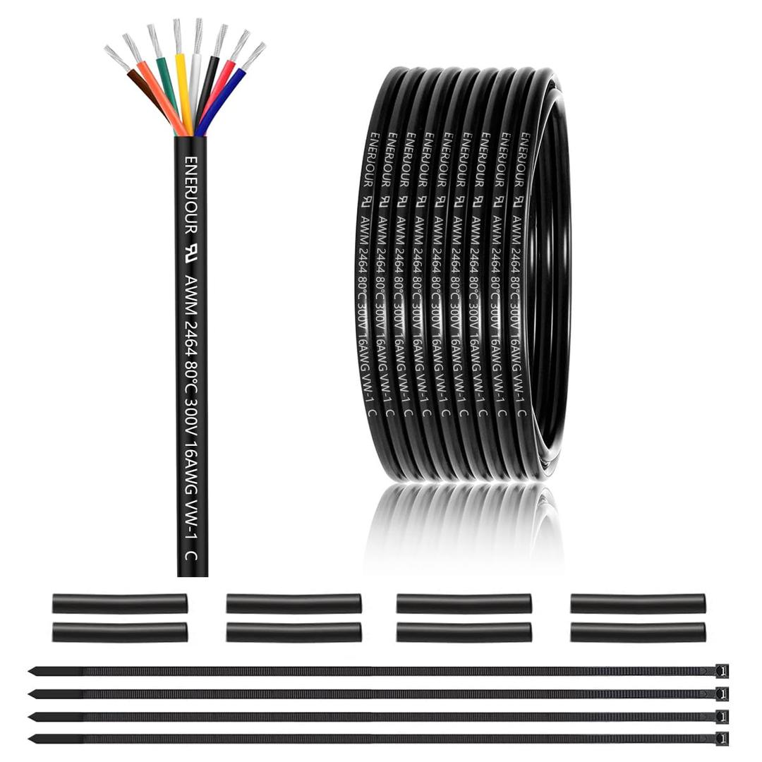 16 Gauge 8 Conductor Electrical Wire 25FT, UL 2464 16 AWG 8 Wire Cable Tinned Copper Stranded 16/8 for Automotive, Trailer, Lighting, Solar Panel, Extension Cable, Speaker etc.
