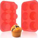 Silicone Large Muffin Pan 2 Pack,6 Cup Large Silicone Cupcake Pan,Non-Stick Jumbo Muffin Pans,Food Grade Cupcake Molds,Perfect for Egg Muffin,Big Cupcake Red