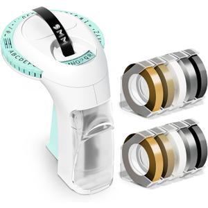 Label KINGDOM Embossing Labeler, Omega S Green Old School Embossed Label Maker with 10pk Embossing Label Tape, Portable Handheld Vintage Label Printer for Home Use