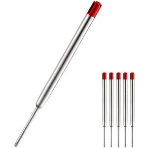 Pack Of 2 HeTaoCat Red Ink Refill Pack of 5, Replaceable Ballpoint Pen Refills, Medium Point Metal Refil (Red)