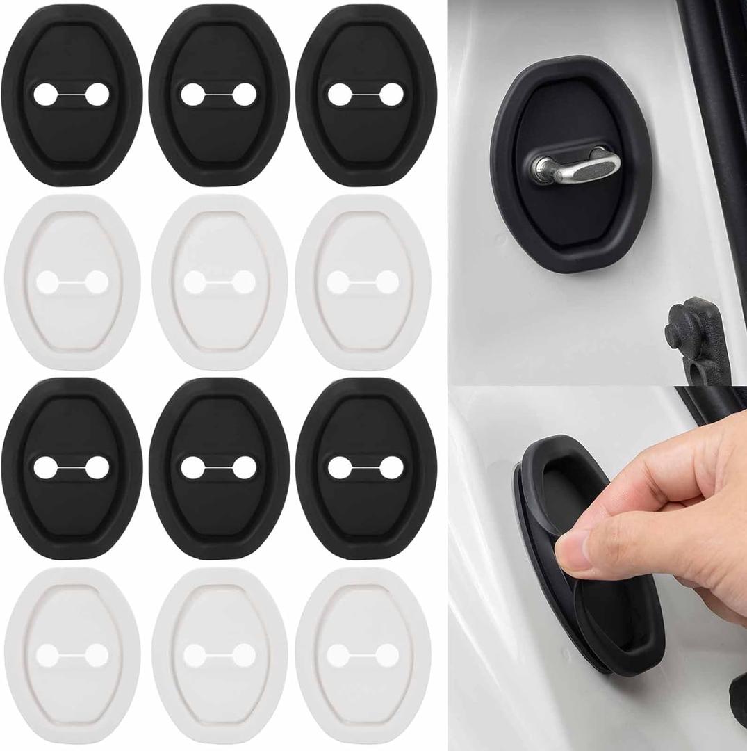 12 PCS Car Silicone Door Latch Protective Cover Guard Car Decorations Car Door Lock Latches Silent Shock Cover Vehicle Doors Locks Guard Stopper Car Protector Accessories for Most Vehicles