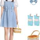 Halloween Costumes for Women Cute Plaid Skirt with Basket Halloween Cosplay Dress with Accessories (X-Large, Blue)