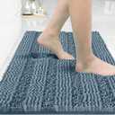 Yimobra Bathroom Rug Mat 24 x 17, Non Slip and Super Absorbent Bath Mat,Machine Washable Quick Dry,Ultra Plush Chenille Shower Rugs for Bathroom Floor Sink Tub and Shower Outside,Denim Blue