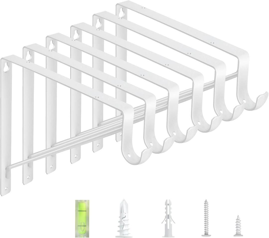 6-Pack Closet Rod Bracket, 10.8x10.8Inch Closet Shelf Brackets Heavy Duty Wall Mounted, Matte White Steel Closet Rod Support Brackets Holder, 300 Lbs Load Capacity with Anchors Screws