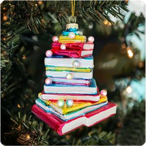 Christmas Book Tree 3D Glass Ornament, Book Tree Glass Ornament, Book Lover Gift, Bookworm Gifts, Xmas Winter