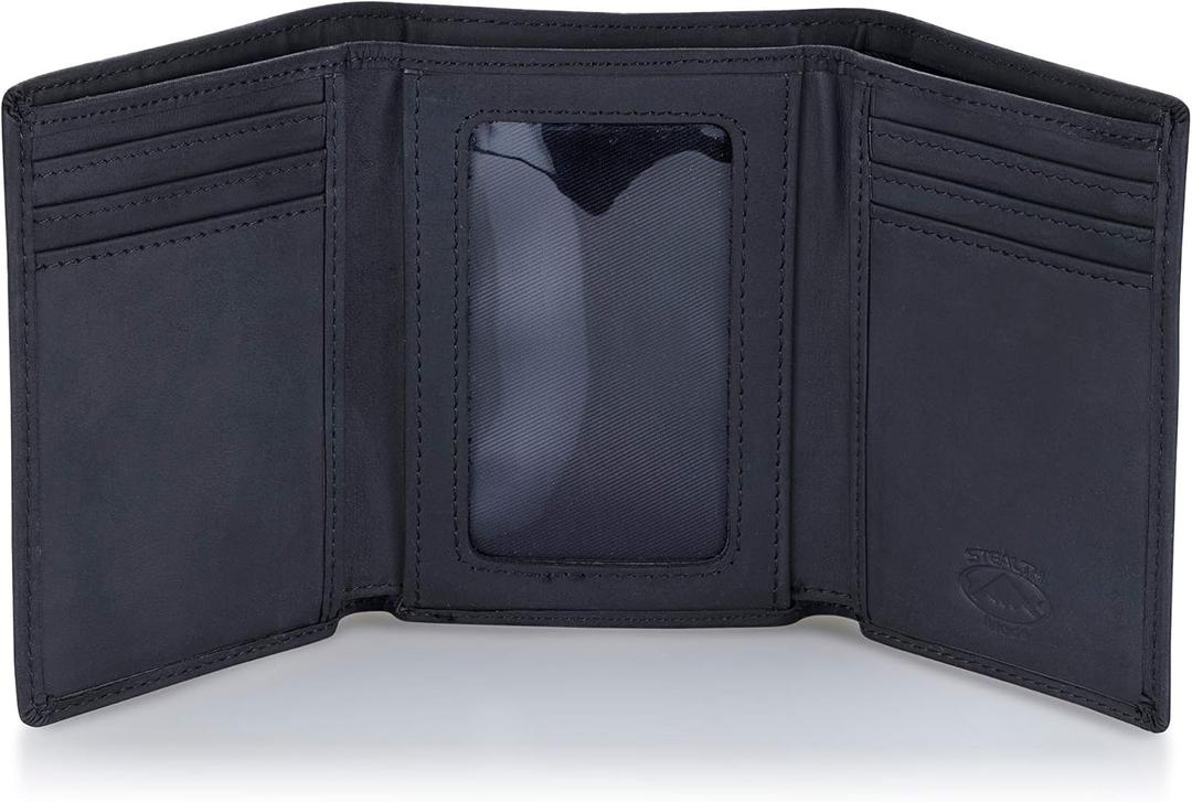 Stealth Mode Trifold Leather Wallet for Men with RFID Blocking (One Size, Black)