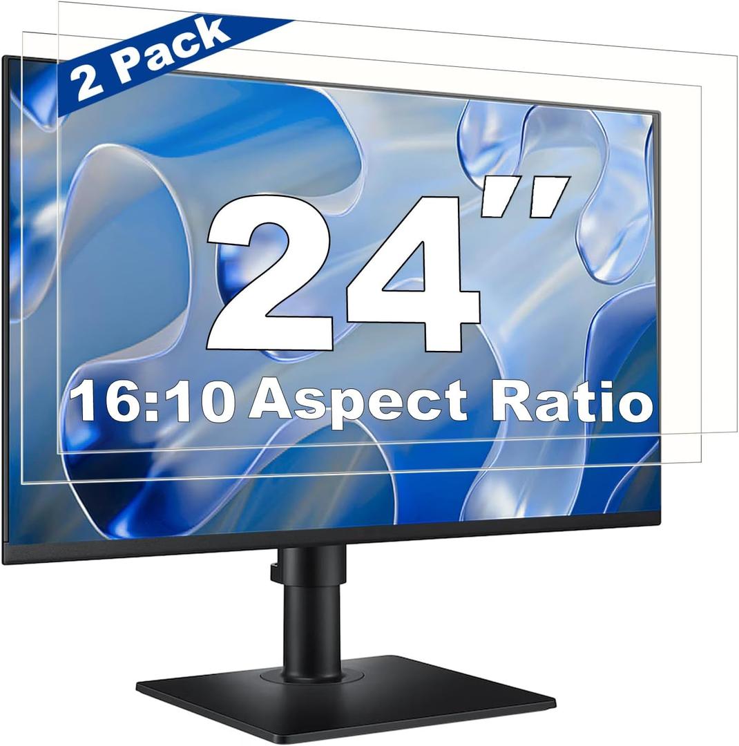 2 Pack 24 Inch Computer Screen Protector Film, Anti Glare & Blue Light Blocker with Transparent Filter Shield for Eye Protection, Compatible with 16:10 Widescreen Monitors from Dell, HP, LG, and More
