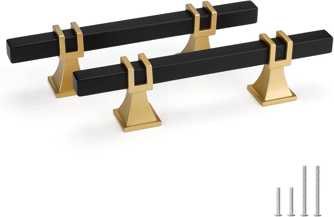 Goldenwarm 10 Pack 3 Inch Black and Gold Cabinet Pulls Zinc Alloy Matte Black and Gold Cabinet Handles Dresser Drawer Pulls Kitchen Drawer Handles