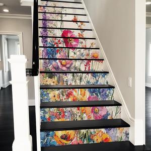 REDAMANCY Vintage Watercolor Colorful Flower Cluster Pink/Purple/Lavender Peel and Stick Vinyl Stair Riser Decals Staircase Tile Stickers Decor Modern Marble Decoration Self-Adhesive(14 Pcs) (Stad-052)