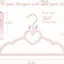 Pink Heart Velvet Baby Hangers - 50pack 13inch Toddler Hangers with 20pcs Clips, Premium Velvet Strong and Durable Baby Clothes Hangers Without Slipping, Ultra Slim and Stackable Space Saving