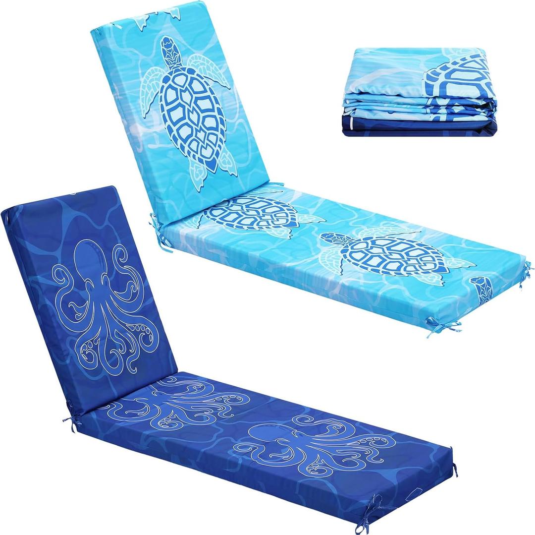2 Pack Chaise Lounge Cushion Covers Outdoor (Not Includes Cushions) Waterproof Chair Cushion Replacement Covers 72 x 21 x 3 Inch for Patio Pool Lawn Slipcover with Ties (Ocean), 72.05 x 20.87 x 2.95 inches