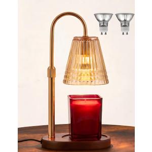Candle Warmer Lamp with Dimmer & Timer, Adjustable Height for Jar Candles, Birthday Gifts for Mom Women Sister, Housewarming for New Home Decor, Wax Warmer with 2 Bulbs (Honey-Gold)