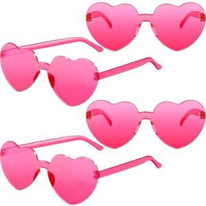 4 Pairs Heart Shaped Sunglasses Transparent Heart Glasses Rimless Trendy Eyewear for Valentines Party Favor