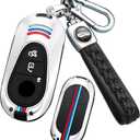 SANRILY Silicone+Zinc Alloy Luminous Key Fob Cover Case Compatible with Mercedes for Benz C S GLC EQE EQS 300 350 450 500 560 580 AMG Keyless Key Holder with Leather Keychain Silver